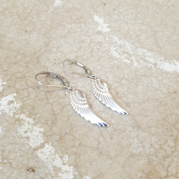 Sterling Silver Angel Wings Earrings - Picture 2 of 3